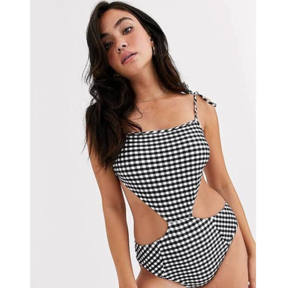 Abercrombie & Fitch Gingham Printed Cutout One Piece Swimsuit S